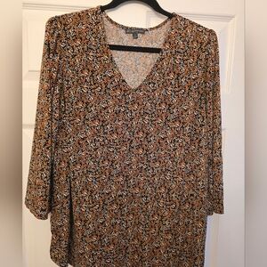 Adrianna Papell Multicolor Floral V Neck Long Sleeve Blouse - Size 1X